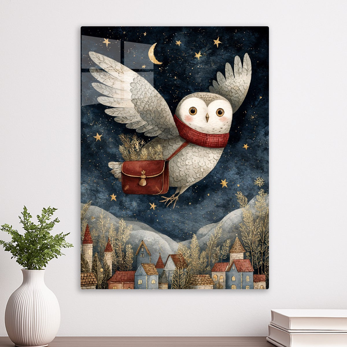 Owl Over Starry Village