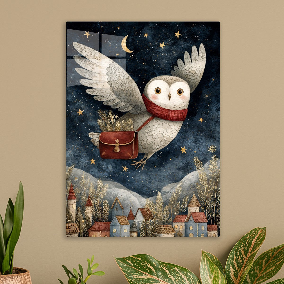 Owl Over Starry Village