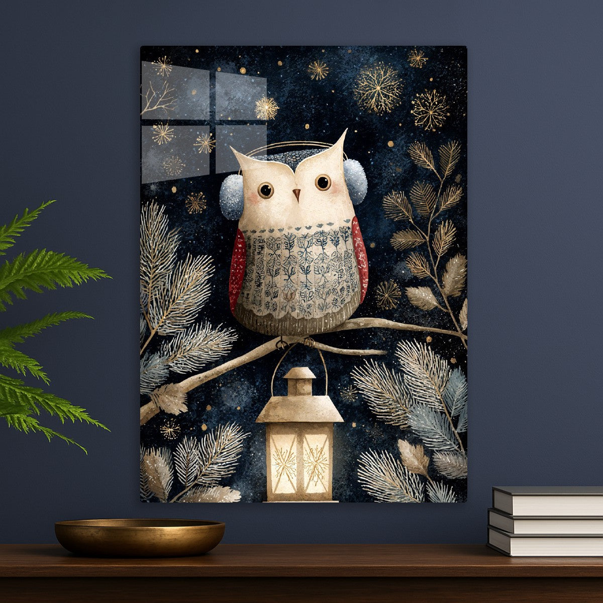 Owl with Lantern & Snowflakes