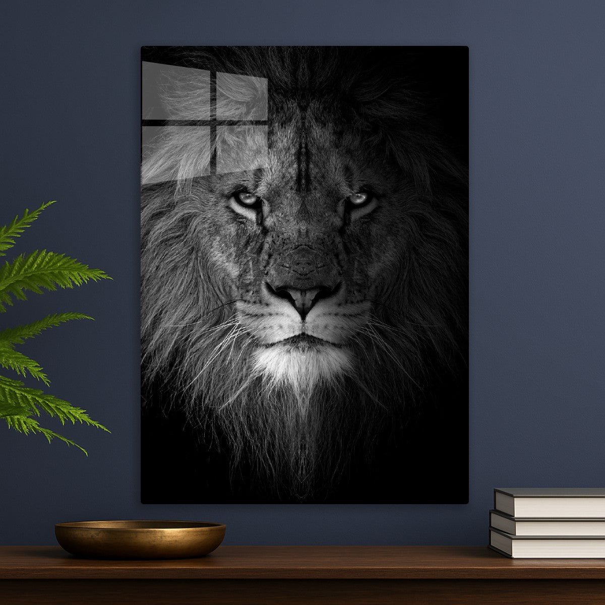 black and white lion face
