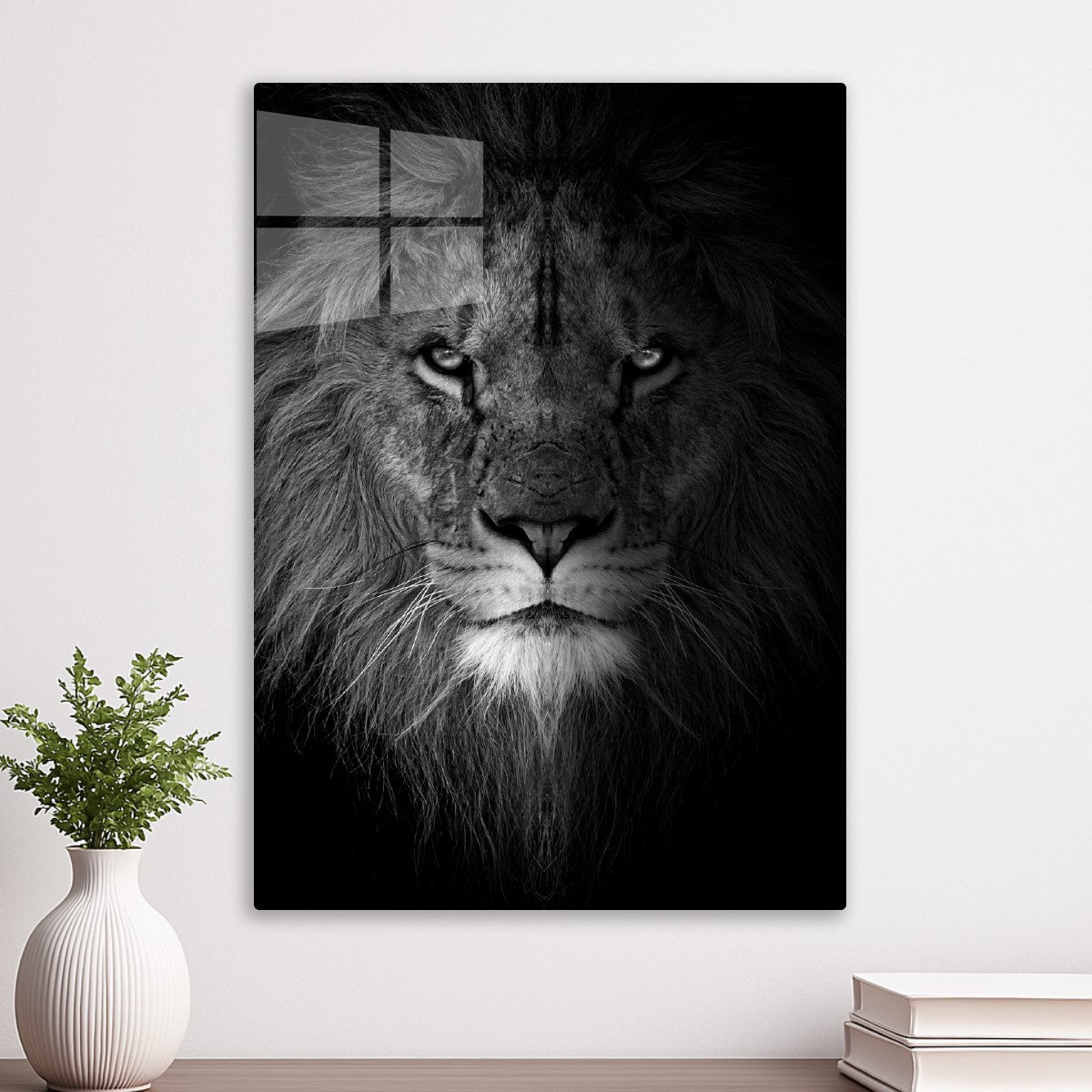 black and white lion face