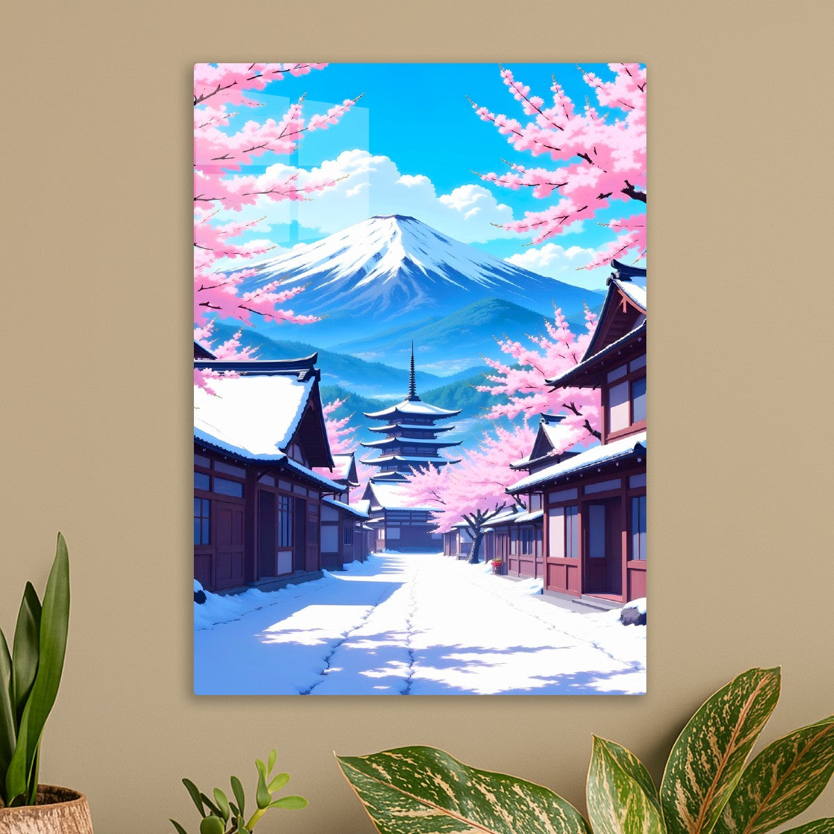 Japanese Mount Fuji Pagoda in Winter