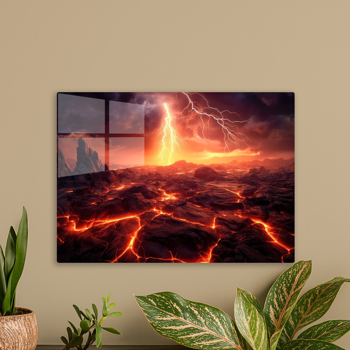 Fiery Landscape With Lightning