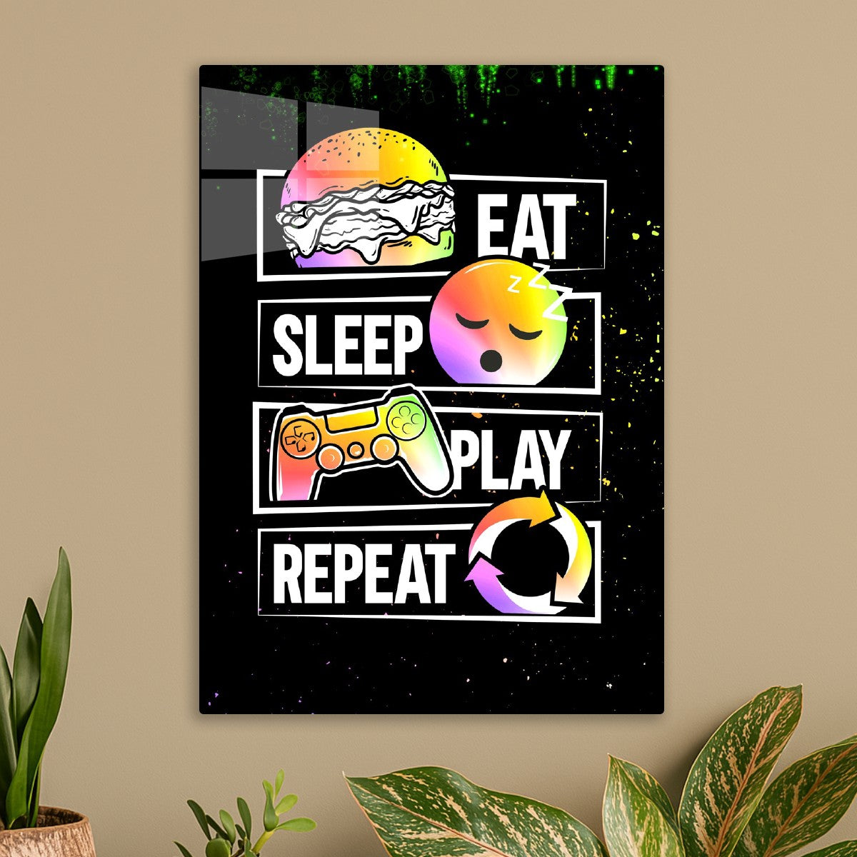 Eat sleep game repeat text art