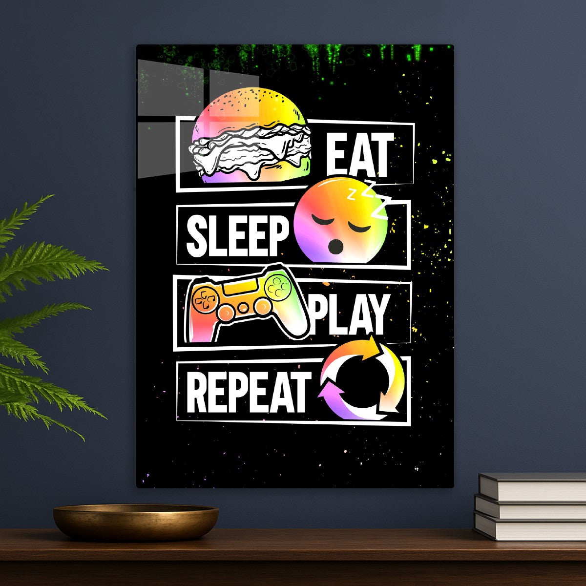 Eat sleep game repeat text art