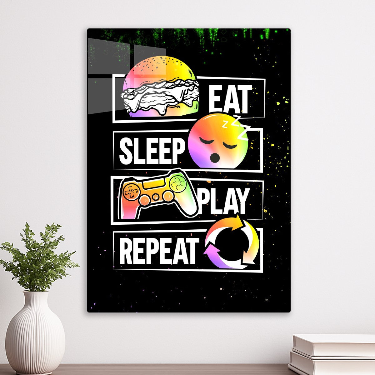 Eat sleep game repeat text art