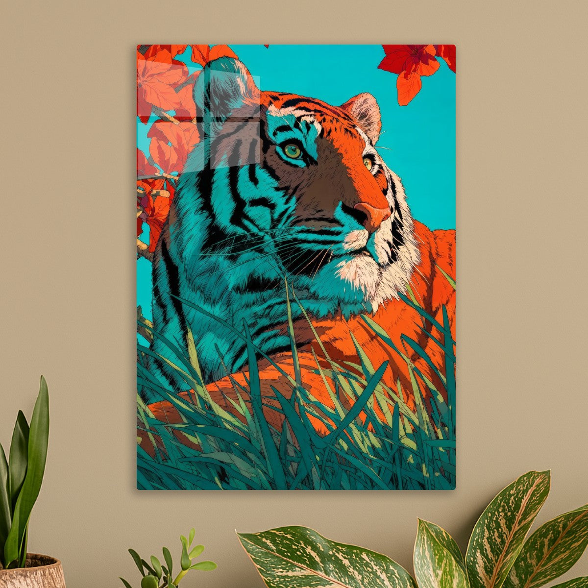 Tiger sitting on grassland