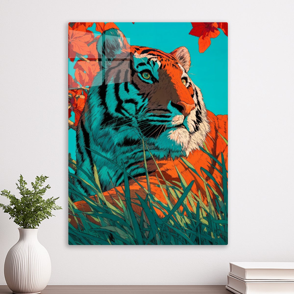 Tiger sitting on grassland