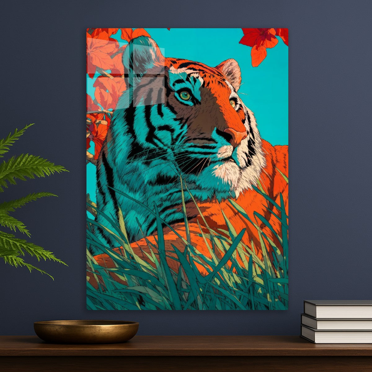 Tiger sitting on grassland