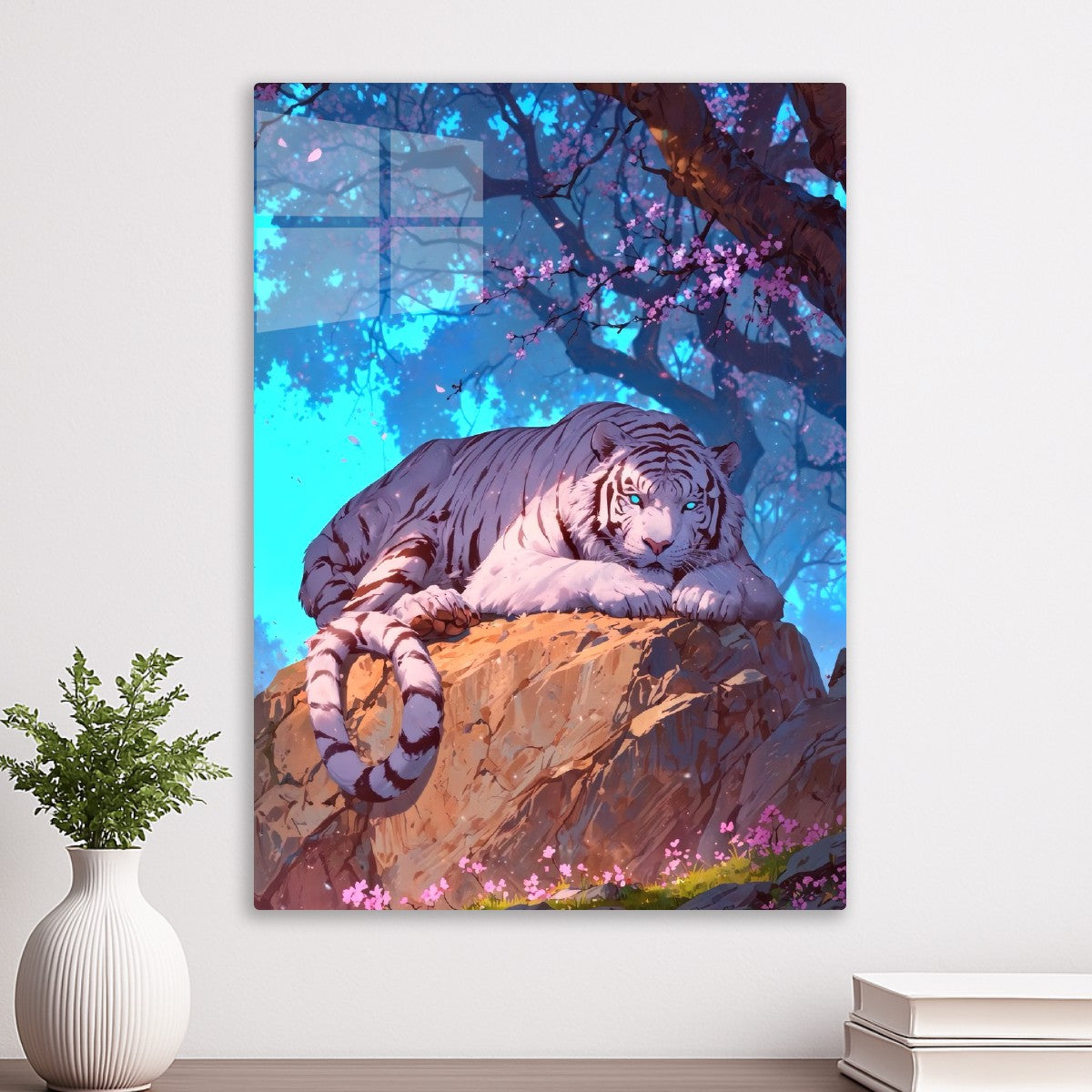 White Tiger lying on the yellow stone