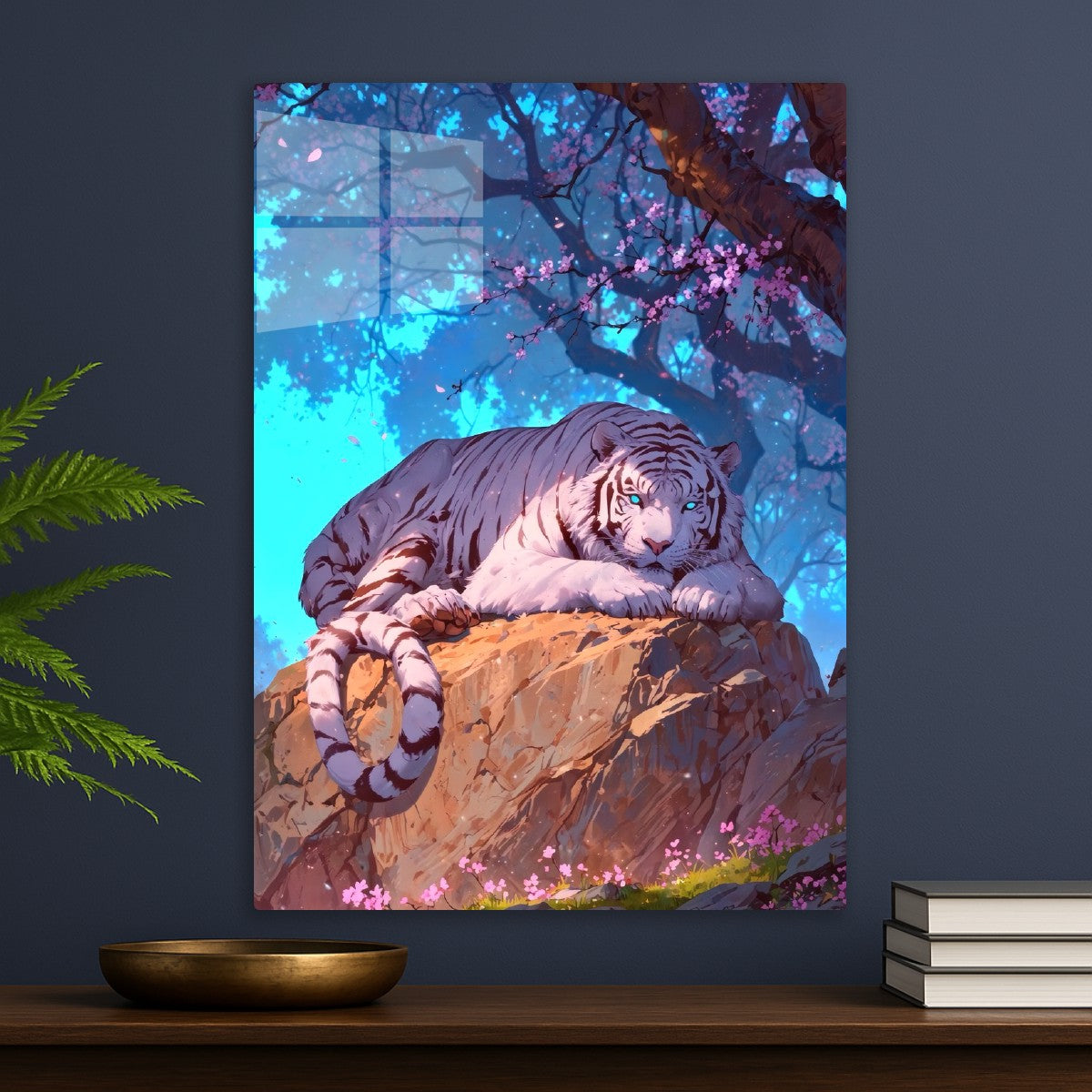 White Tiger lying on the yellow stone