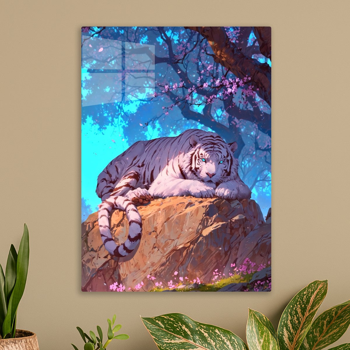 White Tiger lying on the yellow stone