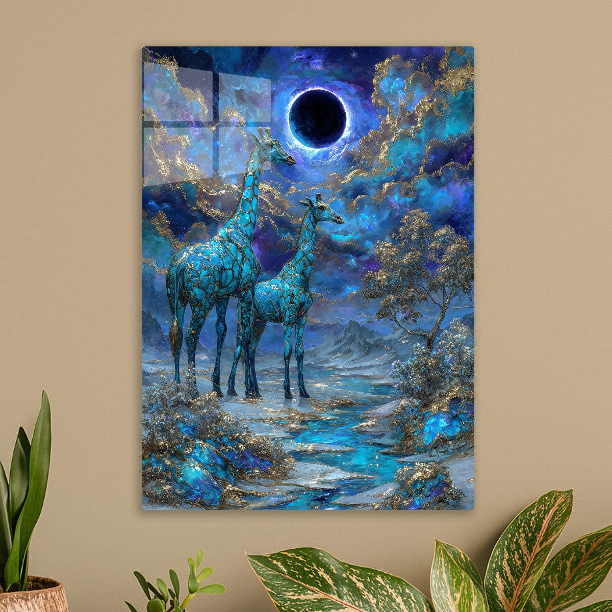 Celestial Giraffes Under Eclip