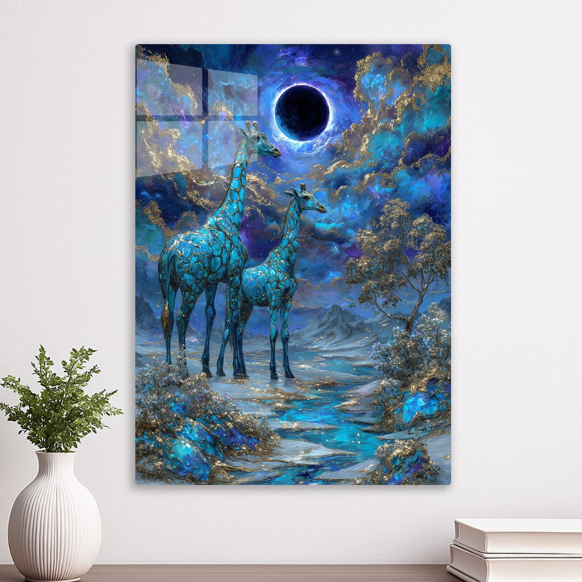 Celestial Giraffes Under Eclip