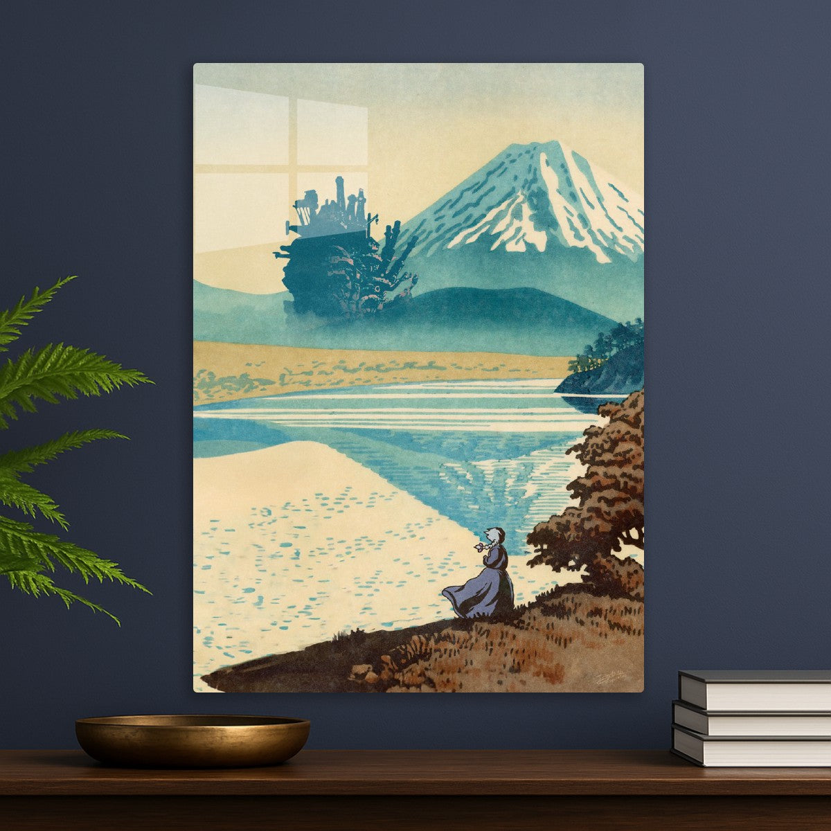 Blue fuji and moving castle