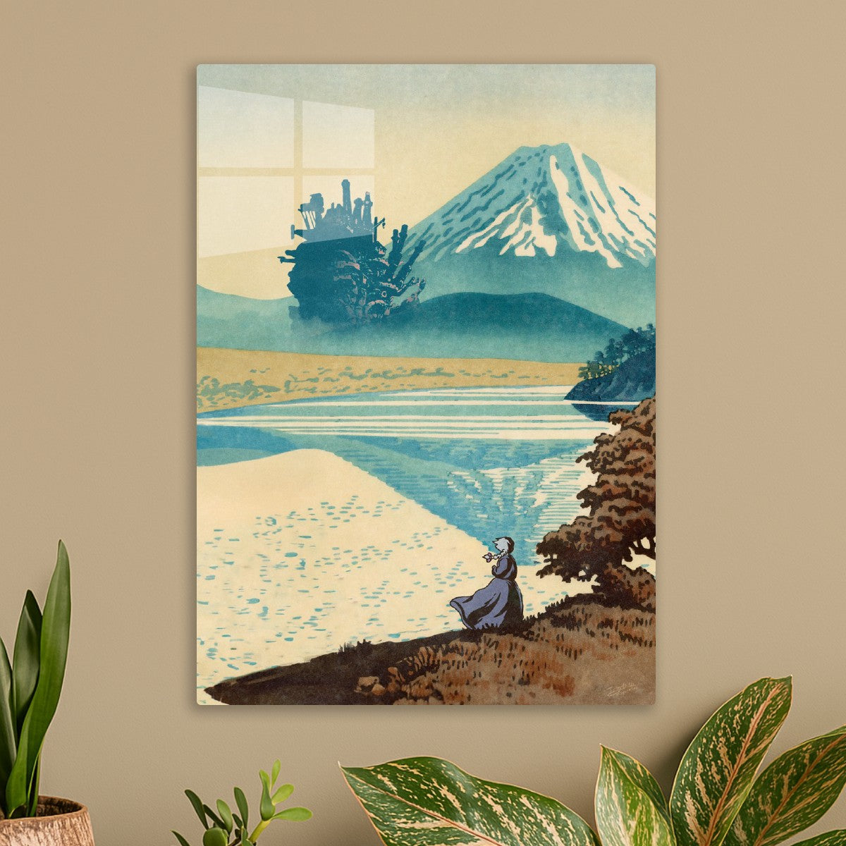 Blue fuji and moving castle