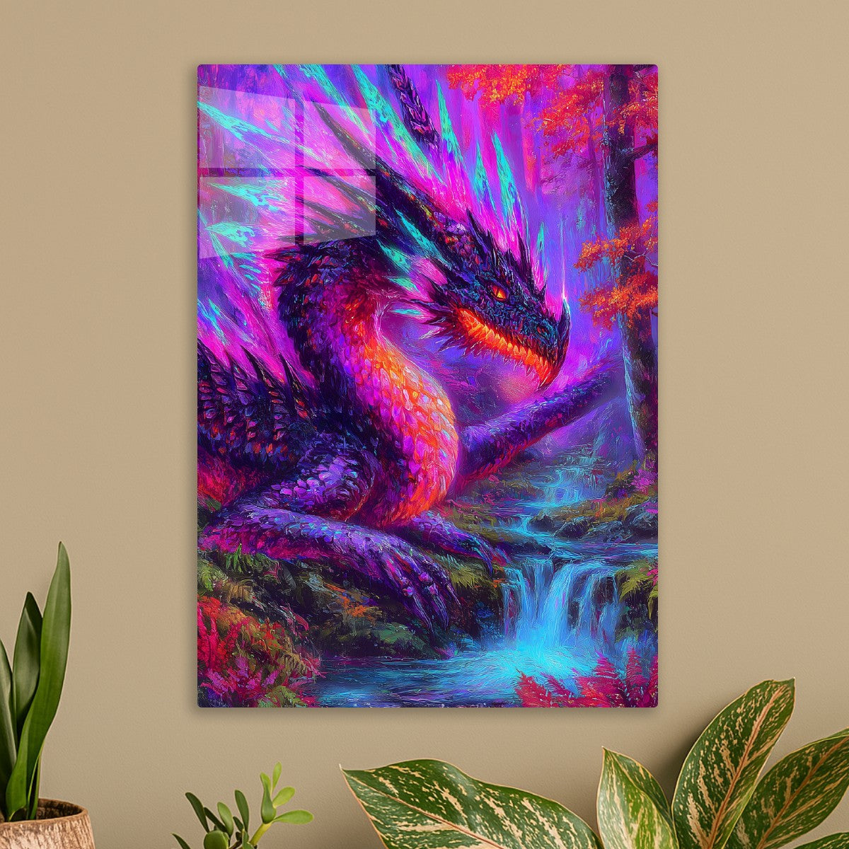 Luminous Dragon in Enchanted Waterfall