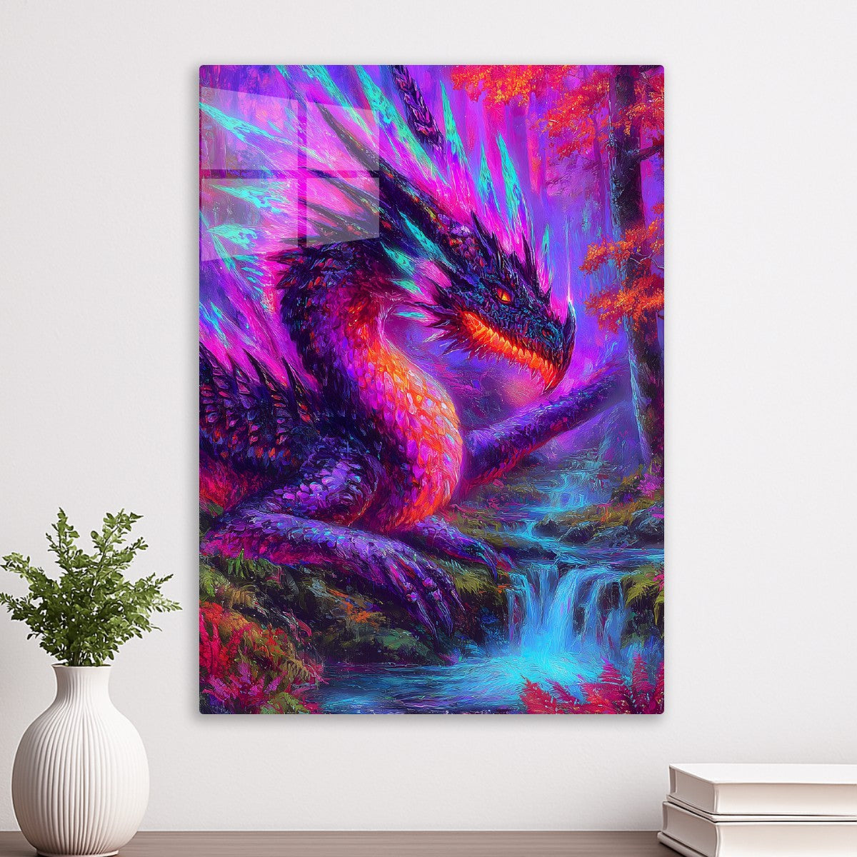 Luminous Dragon in Enchanted Waterfall