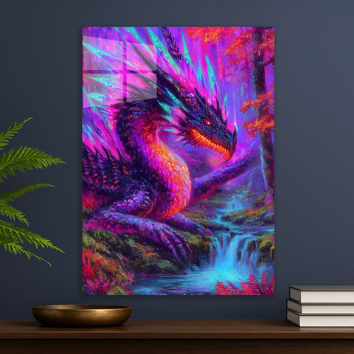 Luminous Dragon in Enchanted Waterfall
