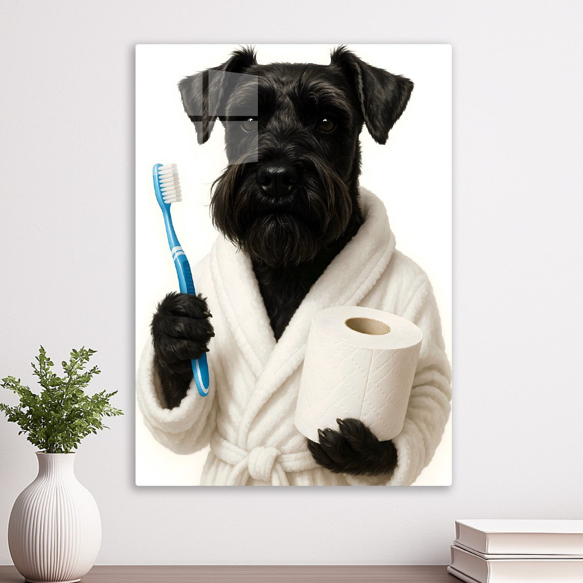 Black Schnauzer Dog In Toilet