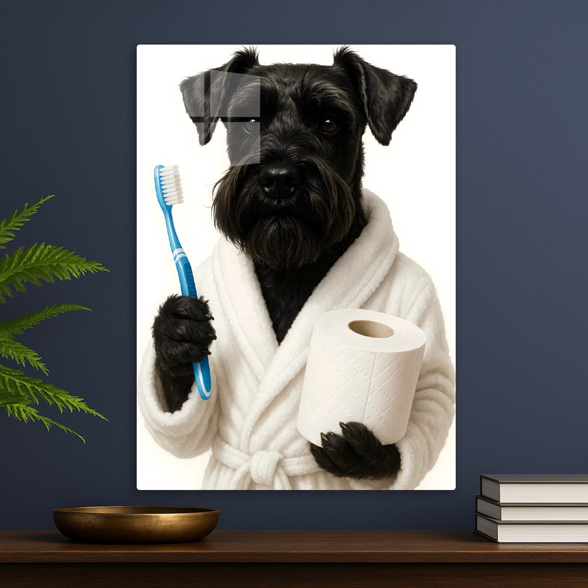 Black Schnauzer Dog In Toilet