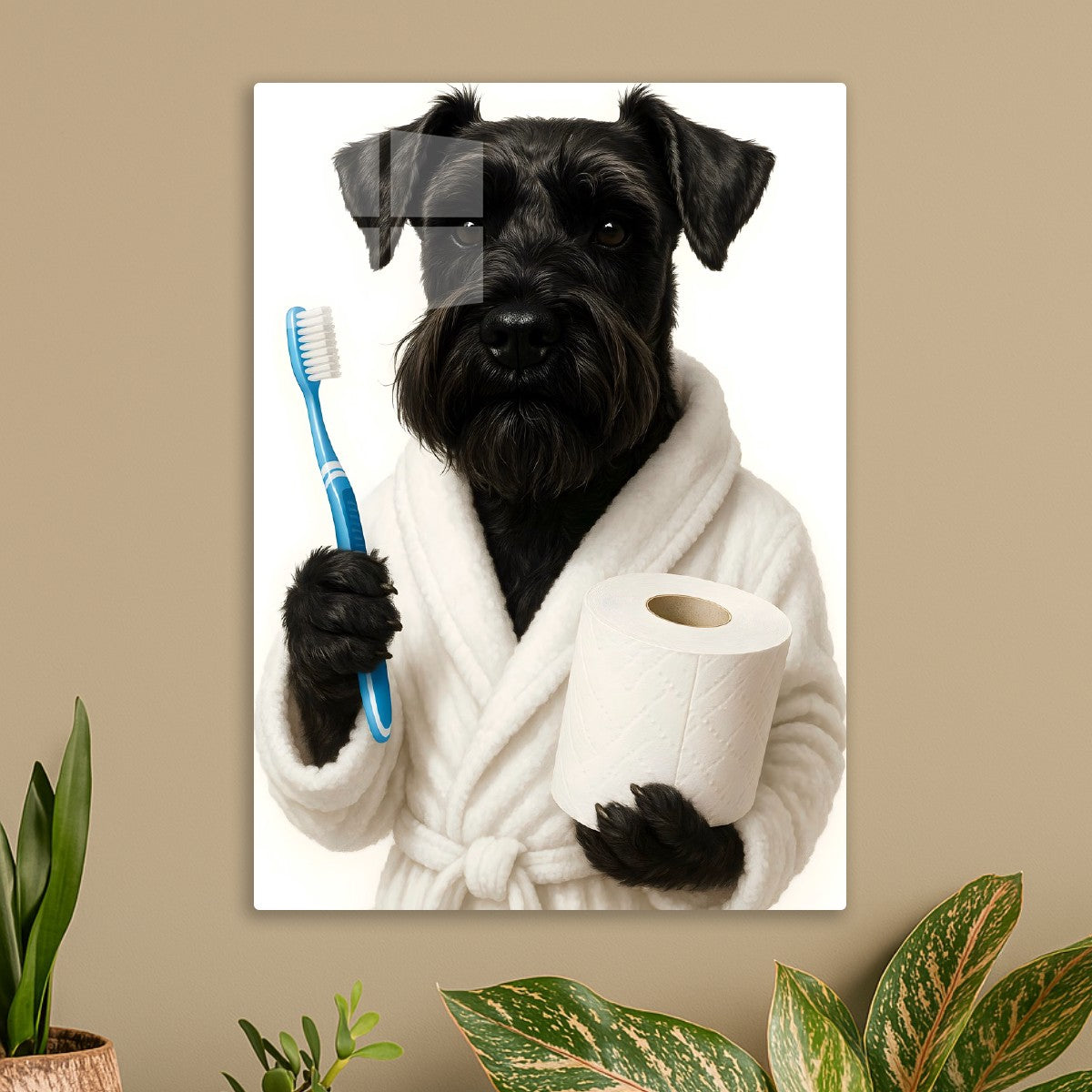 Black Schnauzer Dog In Toilet