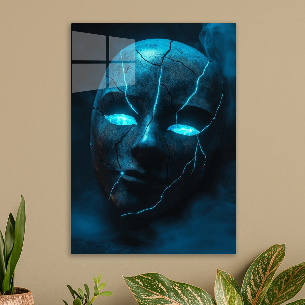 Cracked Mask with Glowing Blue