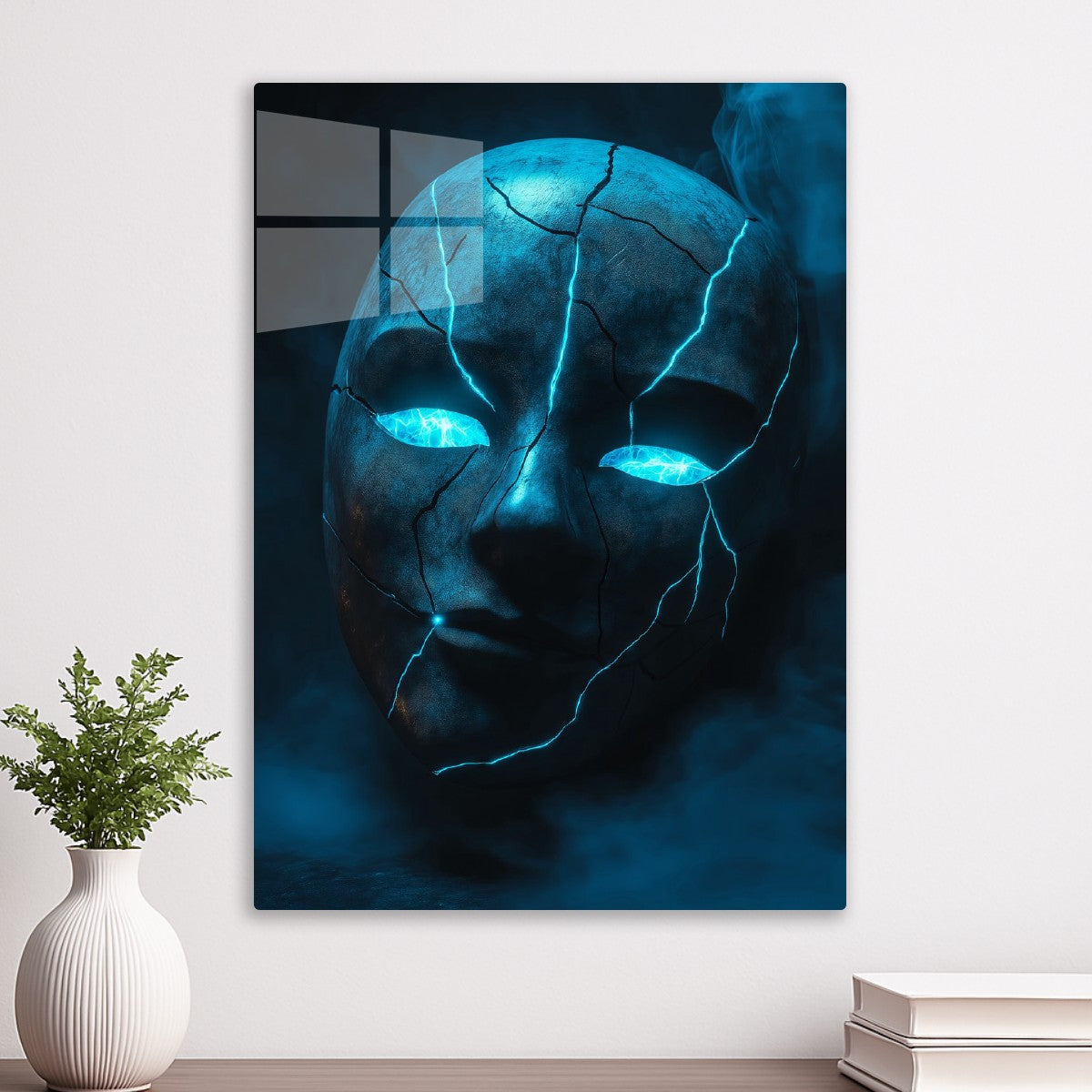 Cracked Mask with Glowing Blue