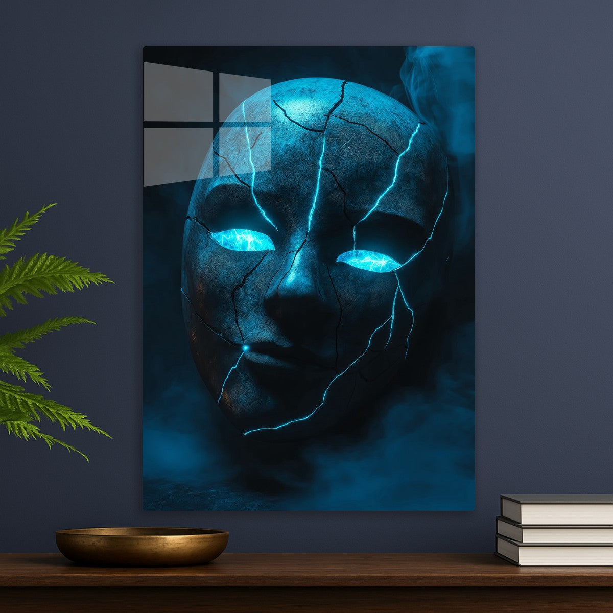 Cracked Mask with Glowing Blue