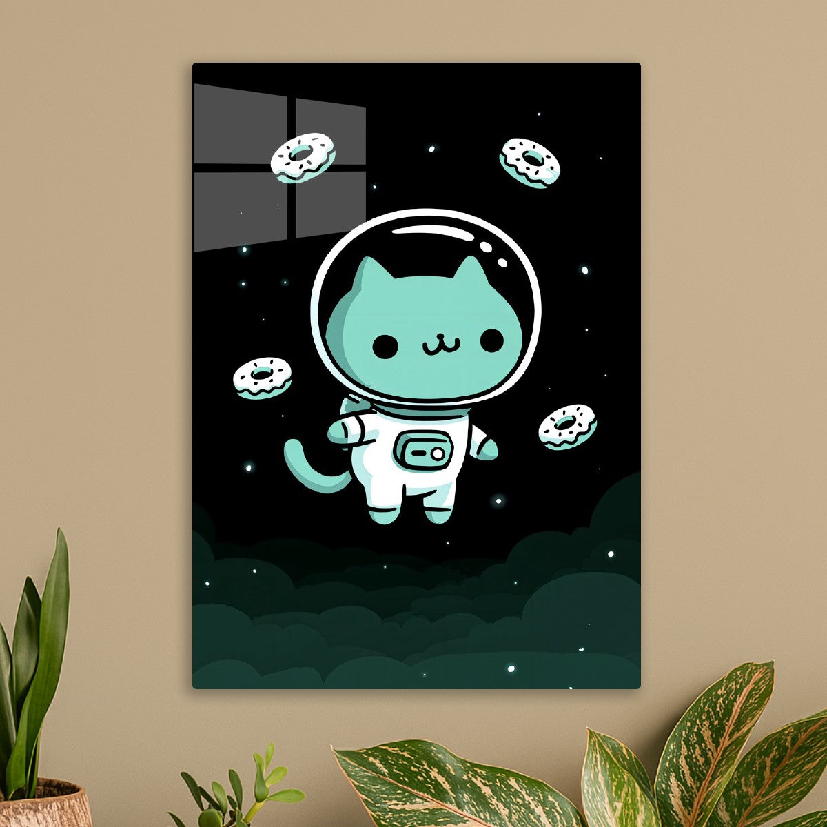 Floating Astronaut Cat & Donut