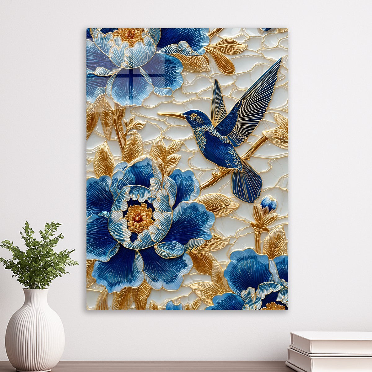 Blue Hummingbird Gold Peonies