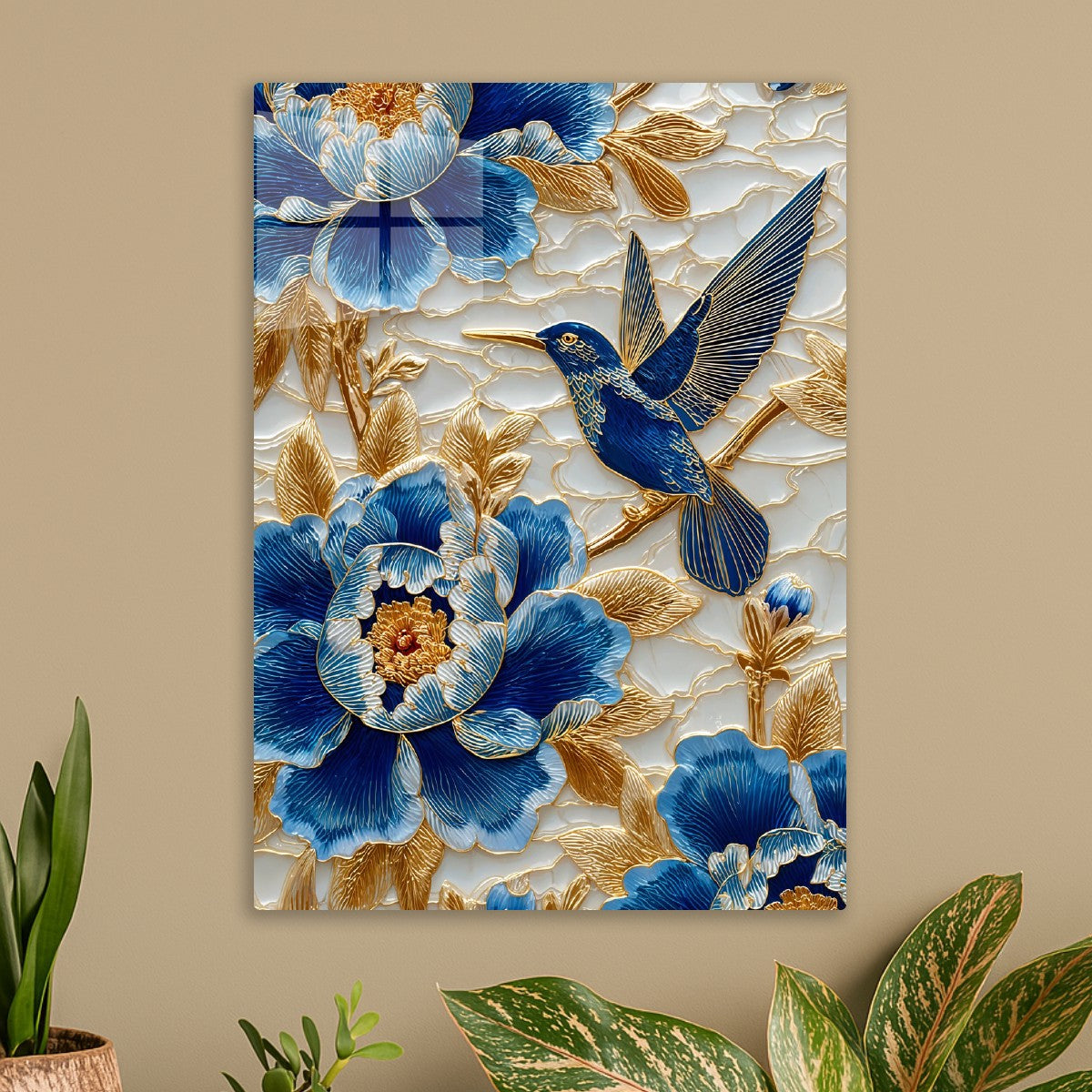 Blue Hummingbird Gold Peonies