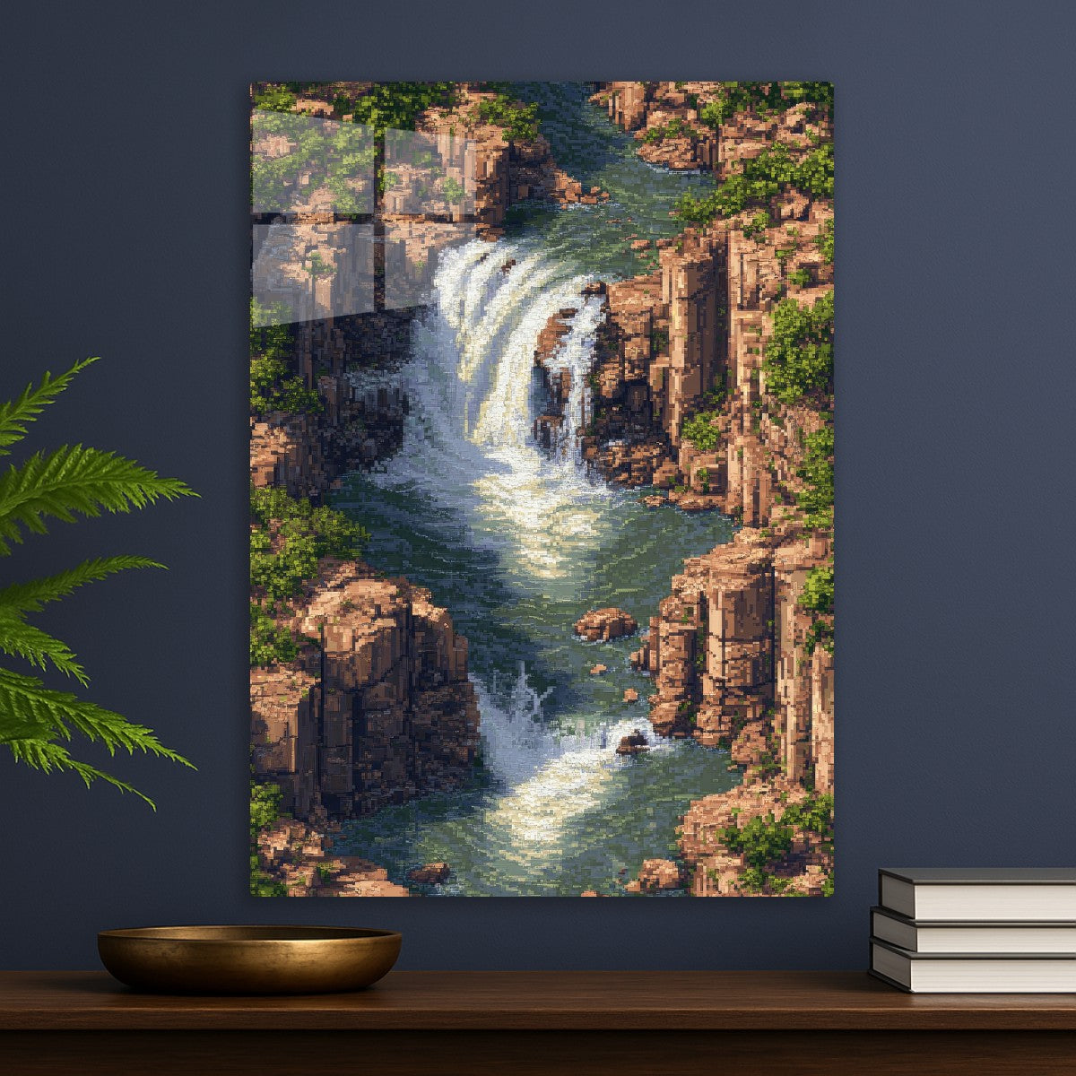 Pixel art river waterfall