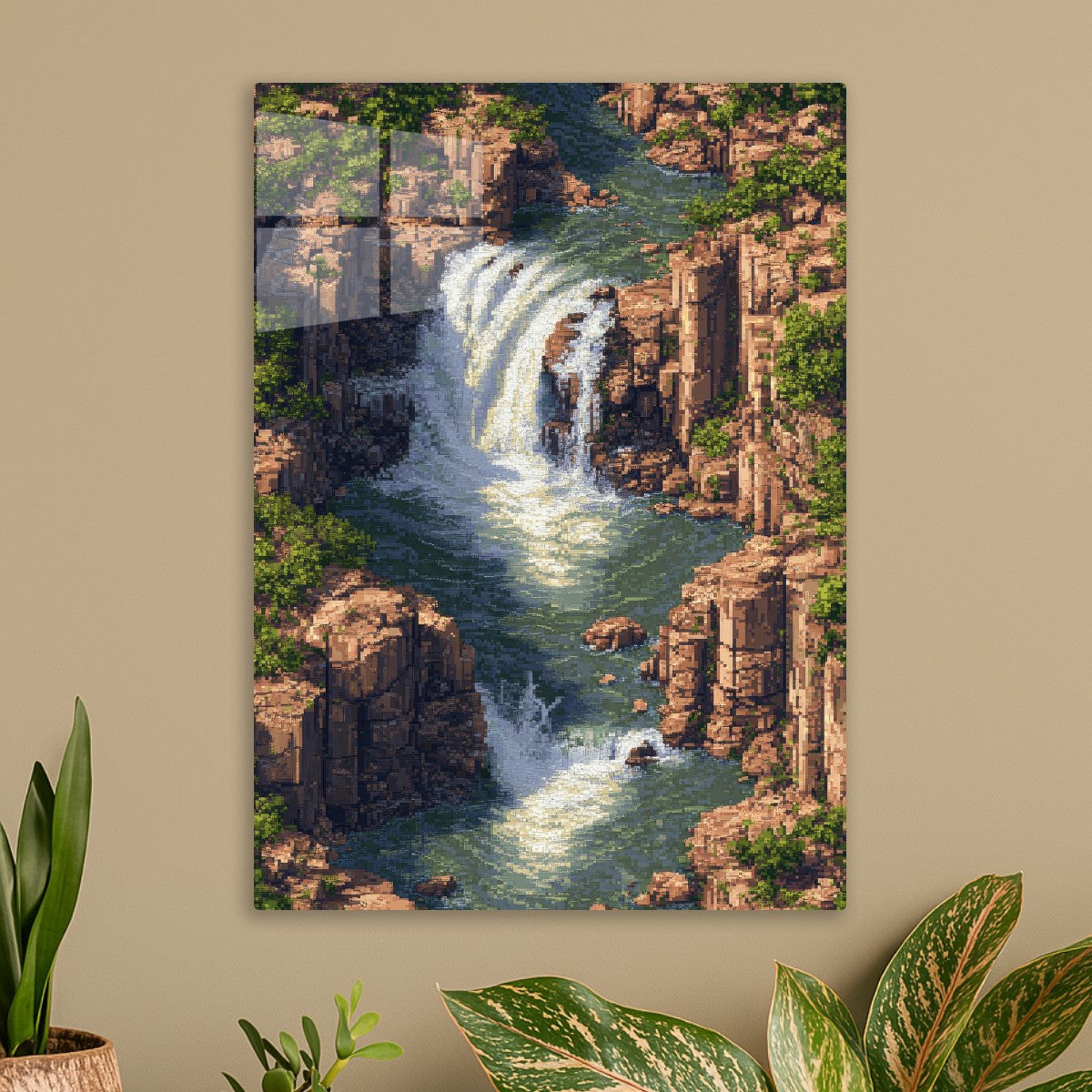 Pixel art river waterfall