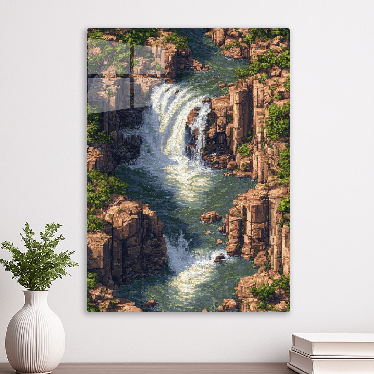 Pixel art river waterfall
