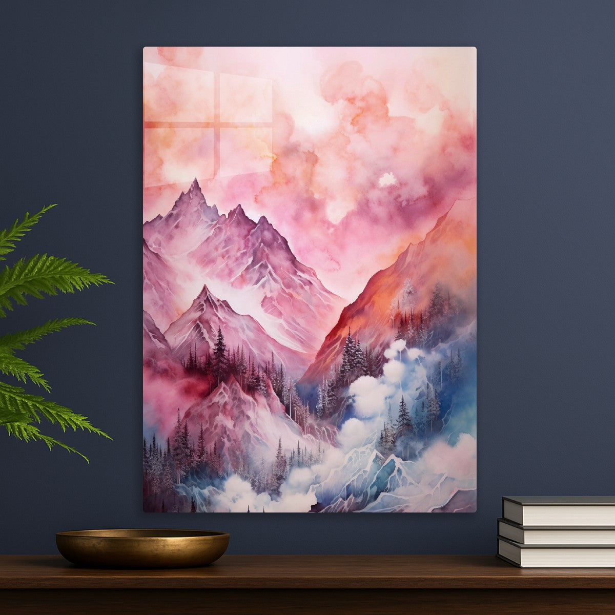 Pink Sunset Mountains painting