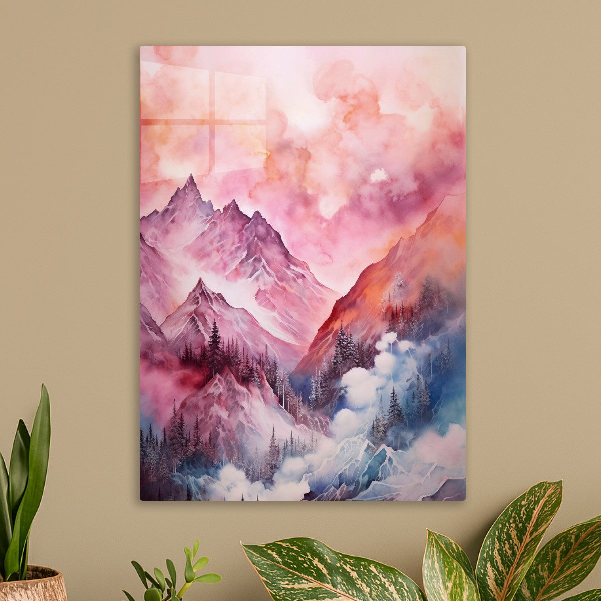 Pink Sunset Mountains painting