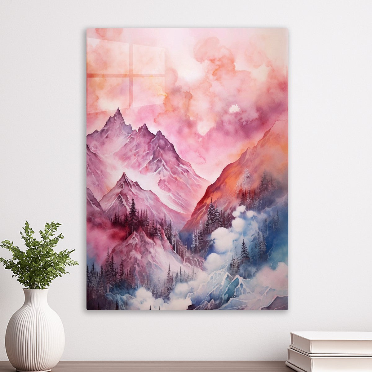Pink Sunset Mountains painting