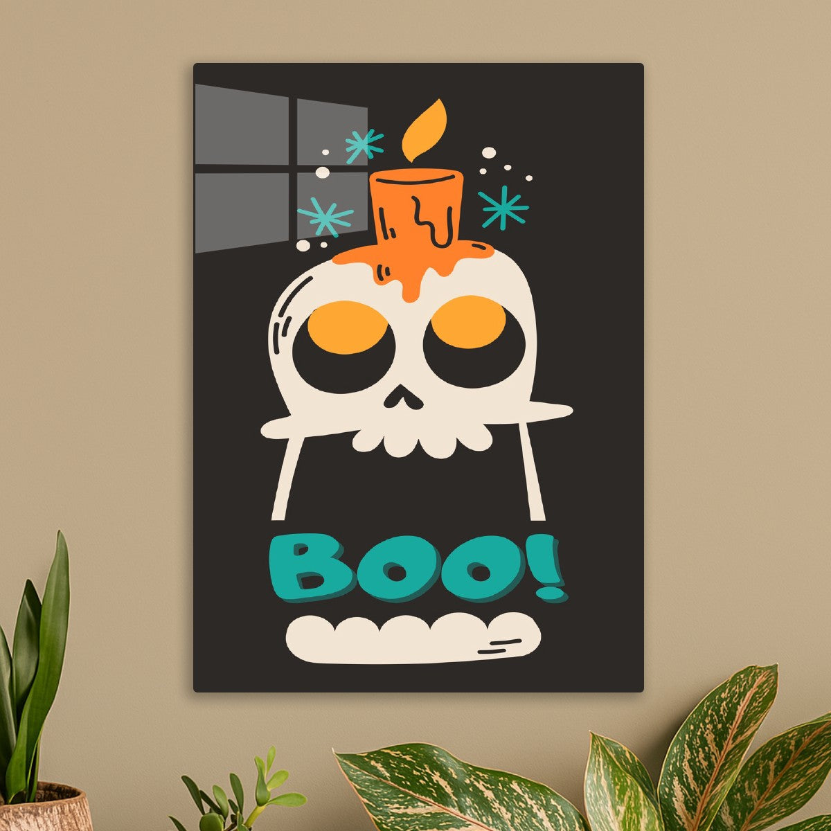 Candlelit Skull with Boo