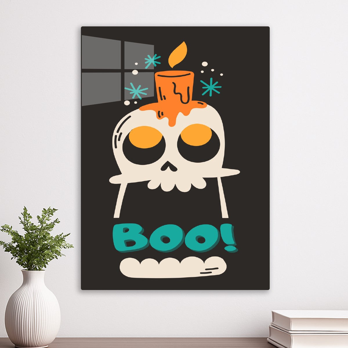 Candlelit Skull with Boo