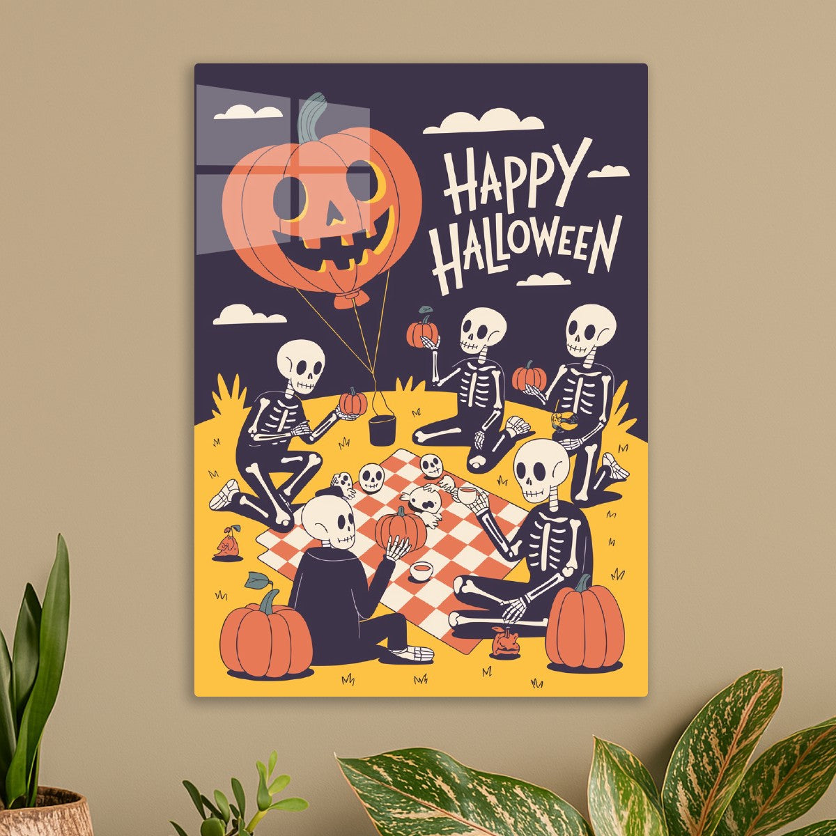 Skeleton Picnic with Balloon