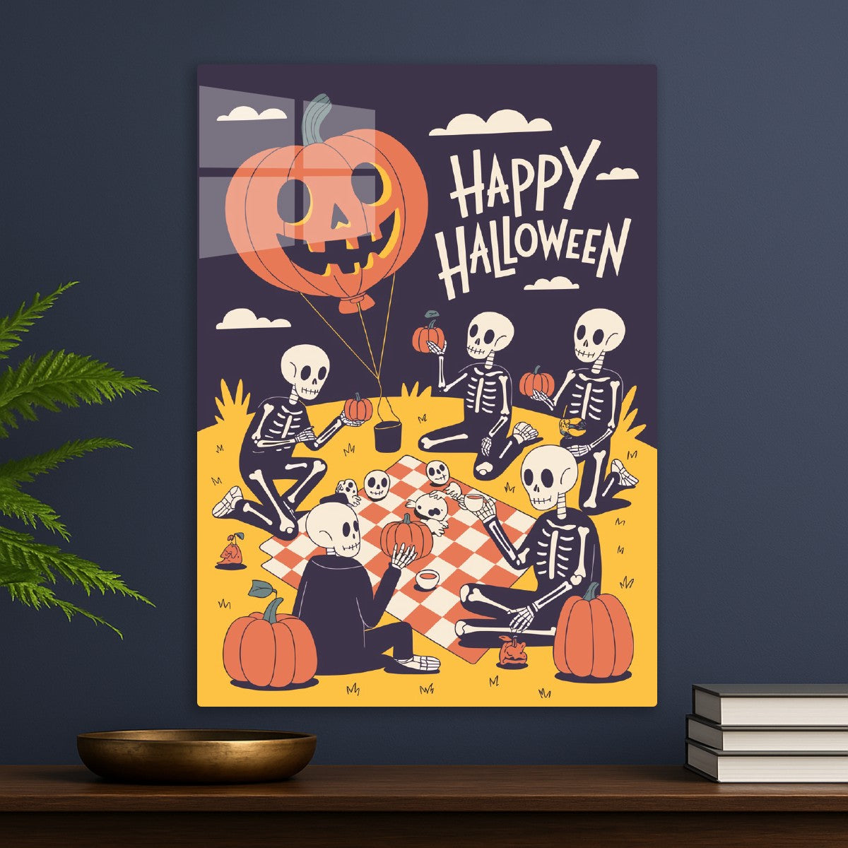 Skeleton Picnic with Balloon