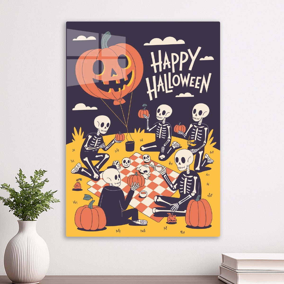 Skeleton Picnic with Balloon