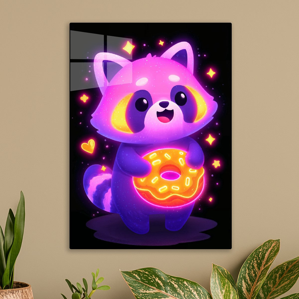 Neon Raccoon with Donut