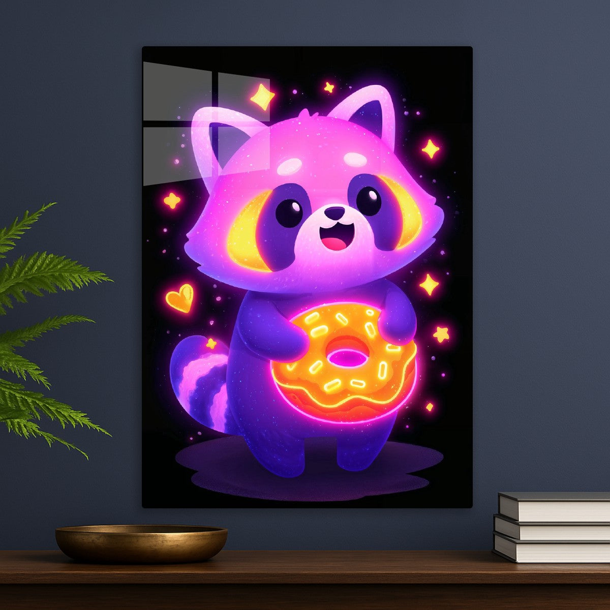 Neon Raccoon with Donut