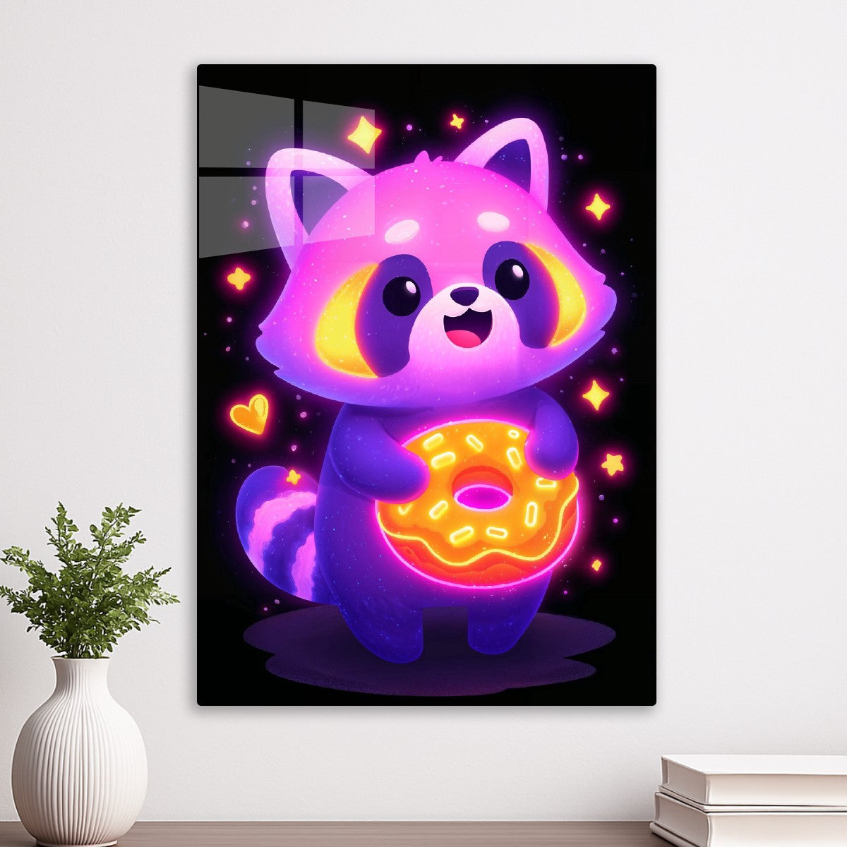 Neon Raccoon with Donut