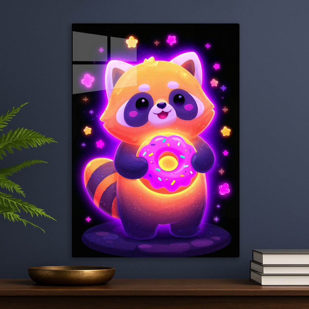 Neon Red Panda with Donut
