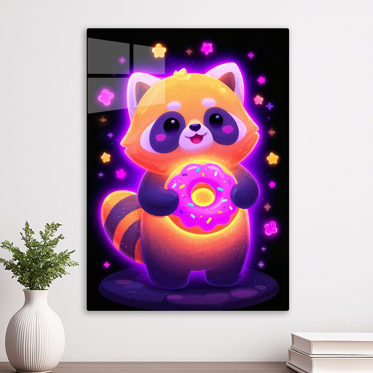 Neon Red Panda with Donut