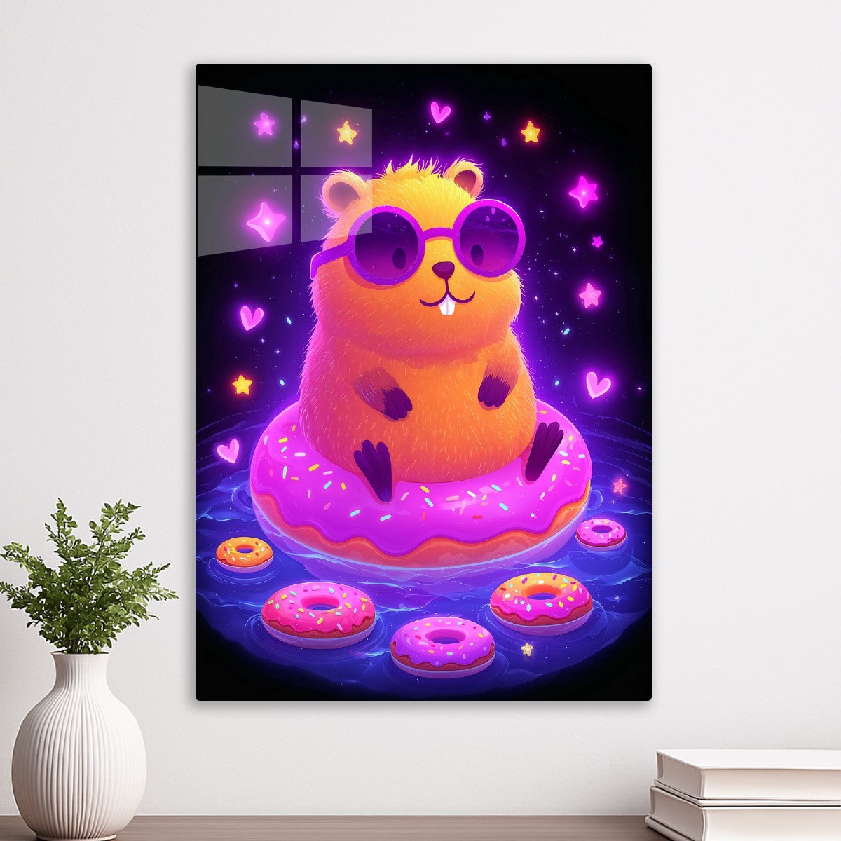 Neon Capybara Donut Pool Party