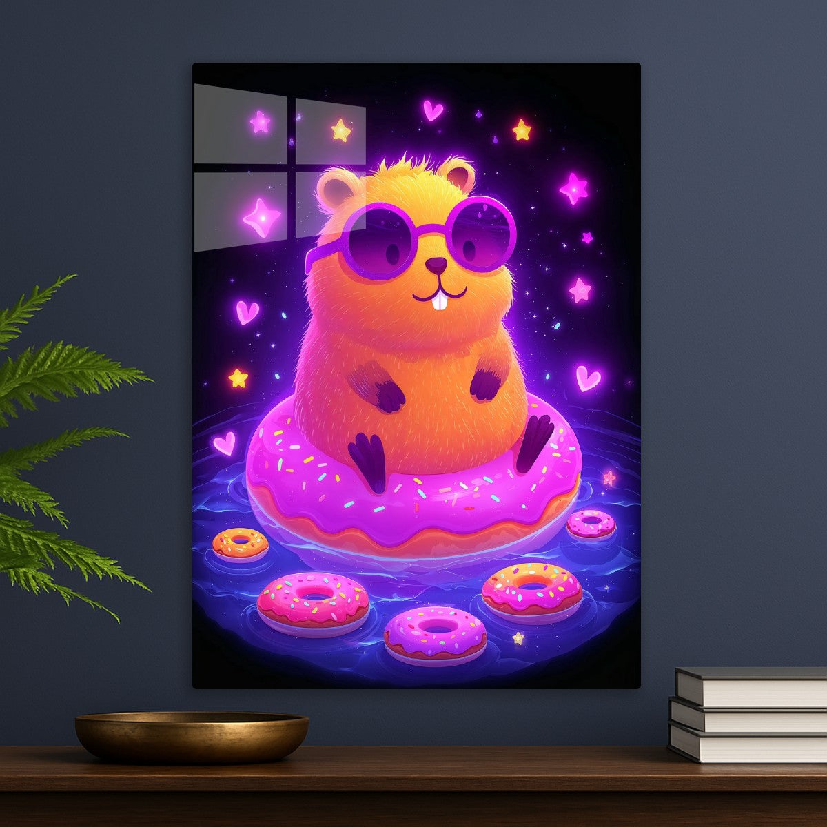 Neon Capybara Donut Pool Party